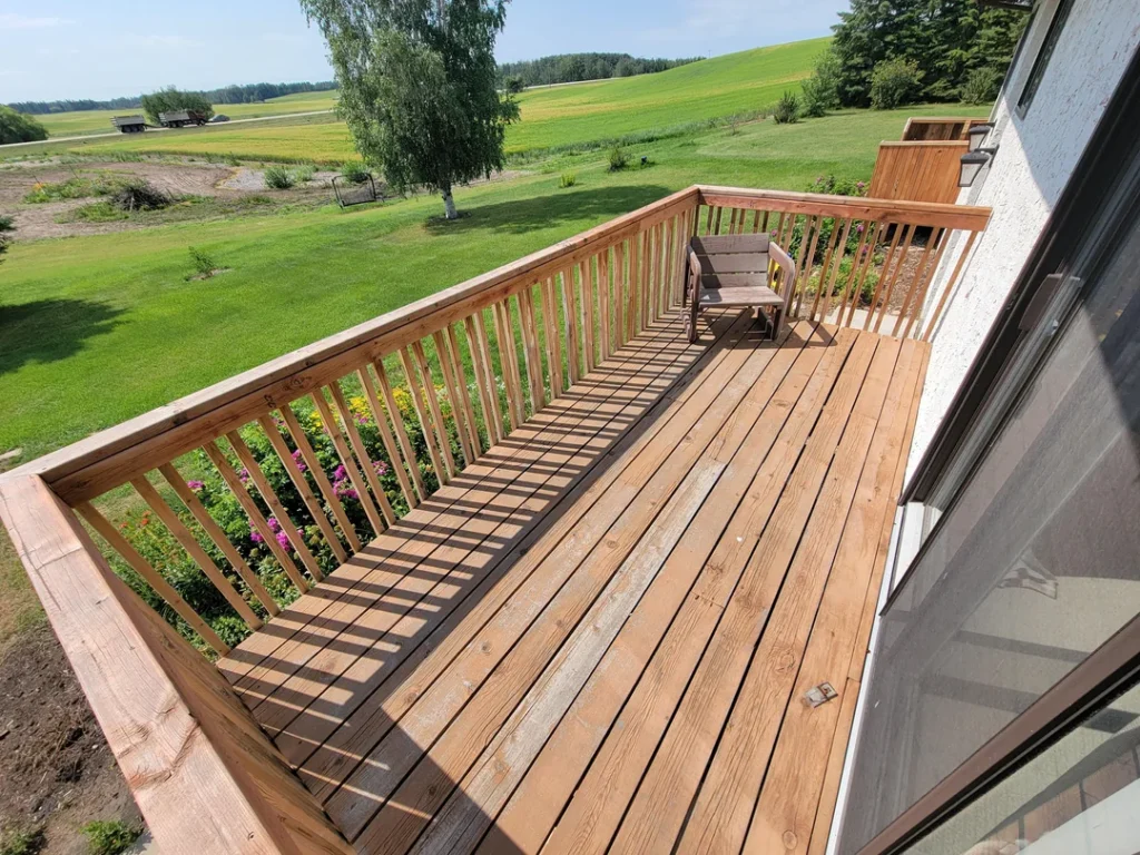 Beautiful wooden balcony crafted by expert builders at Balcony Construction Christchurch showcasing natural charm